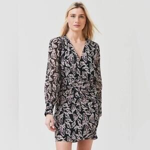 Ba&sh Gizelle Dress Ruched Long Sleeve V Neck Surplice Large Lightweight Floral